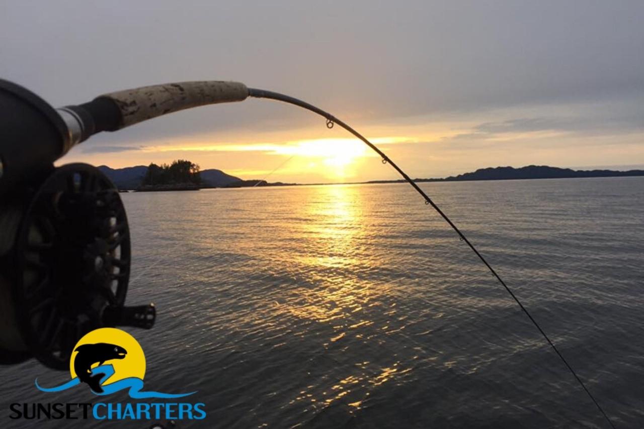 Charter Deep Sea Fishing Gear Sunset Stock Photo 754220335